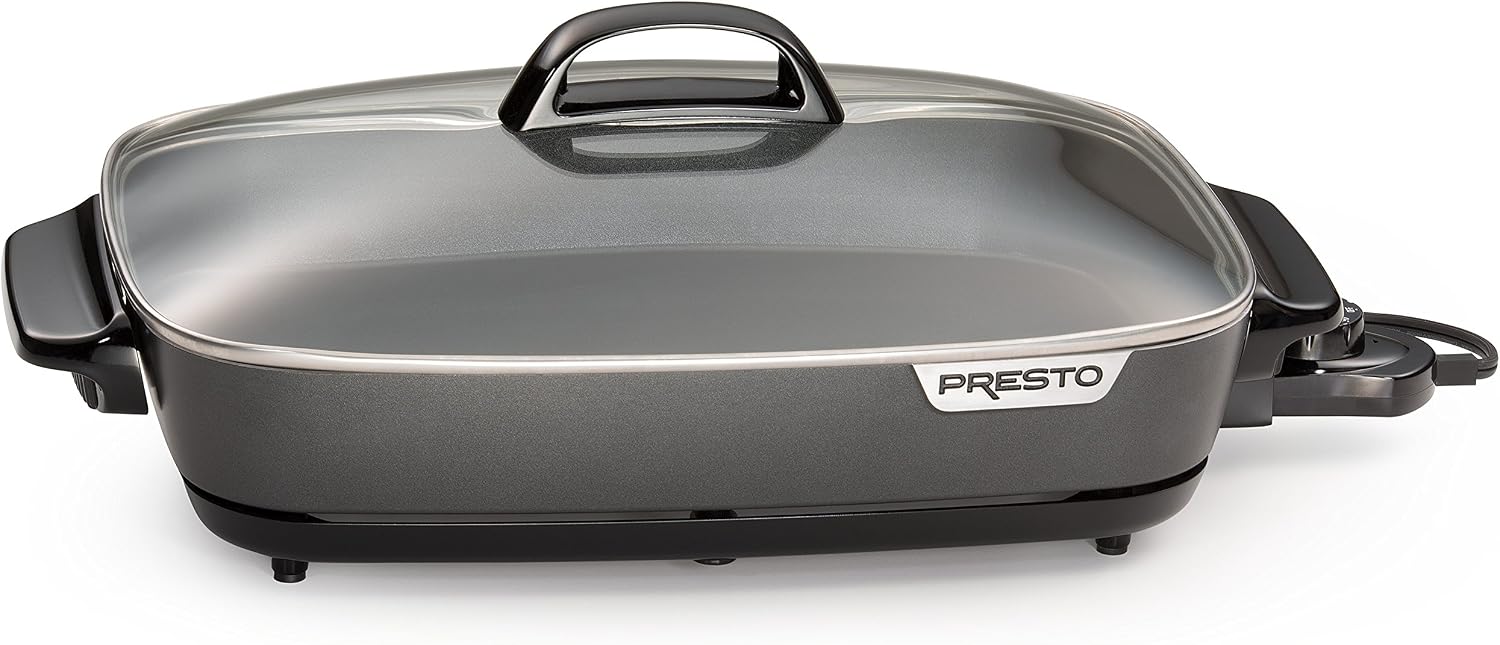 Presto 07072 Slimline Griddle (Black, 22') and Presto 06858 Slimline Skillet with Glass Cover (Electric, 16 Inch, Black)