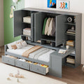 KLMM Twin Size Wooden Daybed with Three Drawers and All-in-One Cabinet,Desk and Shelves,for Living Room Bedroom Use (Gray#Desk, Twin)