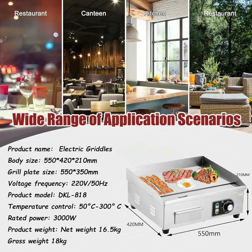 Commercial Electric Griddle, Countertop Flat Top Outdoor Griddles Hotplate BBQ Grill Mild Steel Steaks Business Catering Grill,