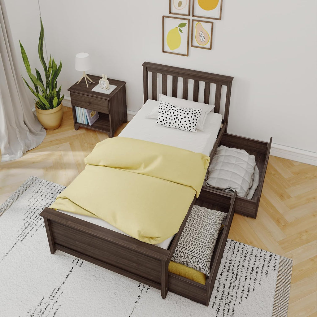 Max & Lily Classic Twin Bed, Slatted Headboard, with Storage Drawers, Walnut