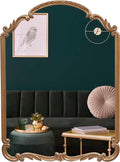 Wylde Iris English Estate Carved Arch Wood Wall Mirror, Mirror for Entryway, Living Room, Bathroom, Antique Gold, 22x30