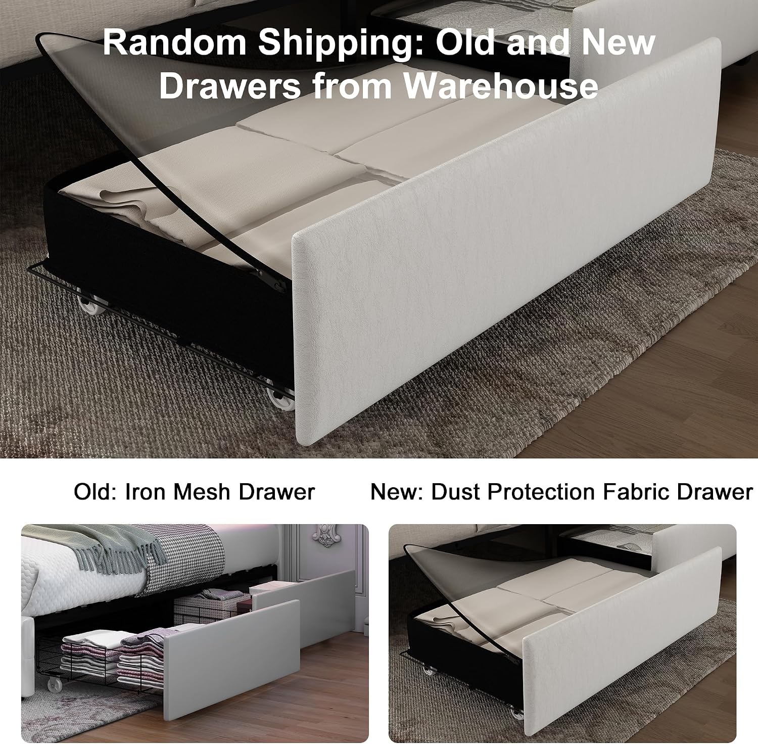 GEGOFORU King Bed Frame with LED Lights & Galaxy Projector, Modern Wingback Platform with 4 Storage Drawers, USB Ports, Noise-Free Solid Wood Slats, No Box Spring Needed, PU White