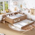 Bellemave Queen Bed with Trundle and Stairs, Queen Size Platform Bed Frame with Fence and Bookshelf, Easy Assemble Beds for Kids, Girls, Boys, Natural