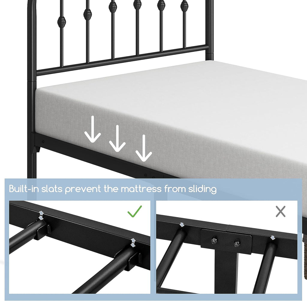 Yaheetech 2pcs Twin Bed Frames Metal Platform Bed with Victorian Style Iron Headboard and Footboard/Easy Assembly/No Box Spring Needed/Matte Black Twin Bed