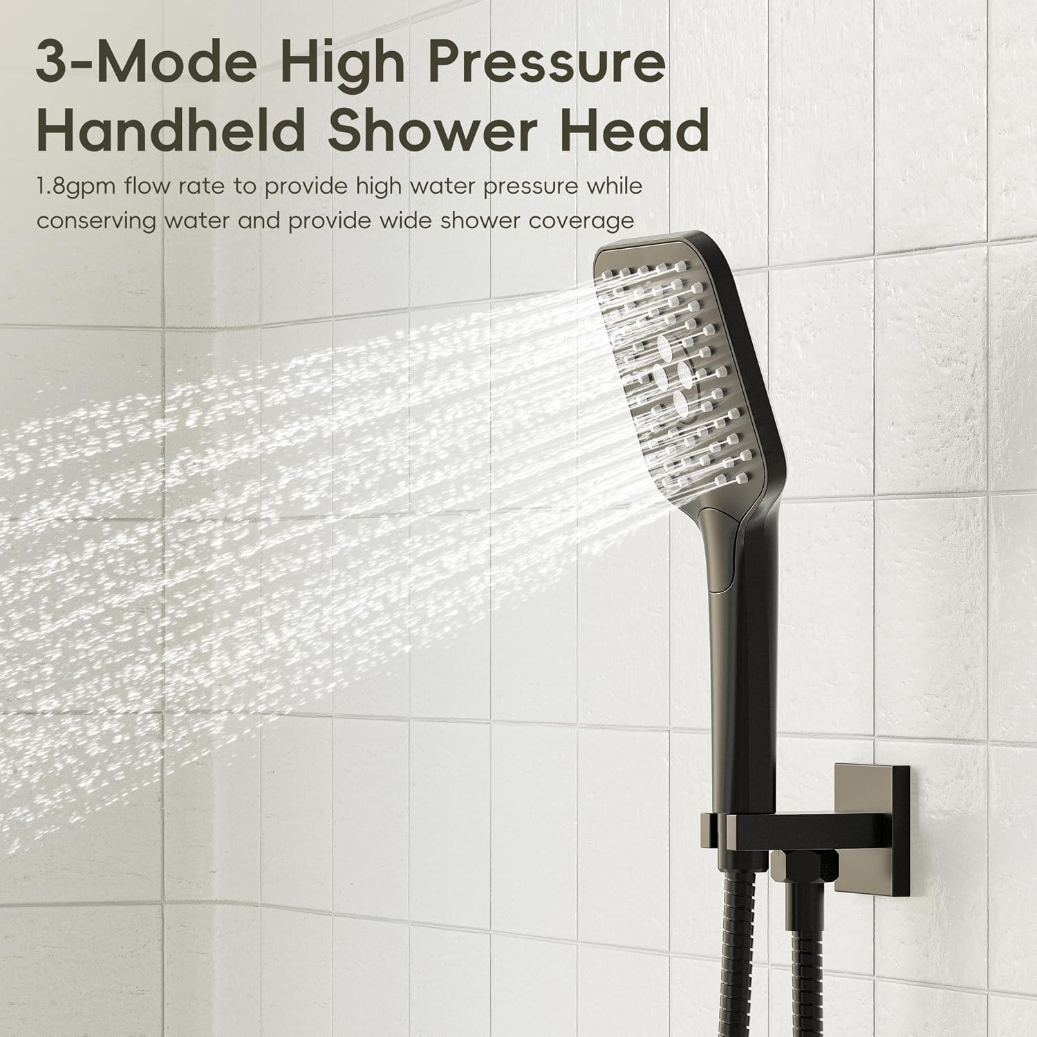 Gabrylly Shower System with Tub Spout, Wall Mounted Tub Shower Faucet Set for Bathroom with High Pressure 10' Rain Shower head and 3-Setting Handheld Shower Head Set,Matte Black