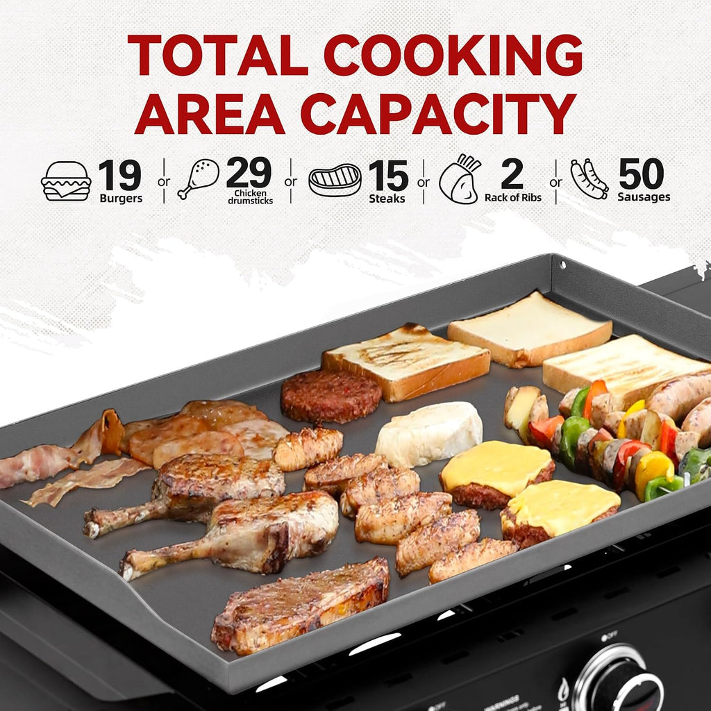 GB3000H 28-Inch 3-Burner Propane Gas Griddle in Black, Griddle with Collapsible Side Shelves, 492 Sq. In. Cooking Area, Perfect for Outdoor Cooking like Camping or Tailgating, Black