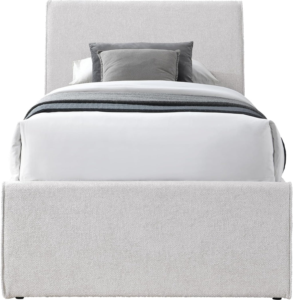 Meridian Furniture B1262Cream-T Myles Collection Modern | Contemporary Twin Trundle Bed with Soft Cream Chenille Cross Hatched Fabric, 41.5' W x 85' D x 44.5' H, Cream, Twin