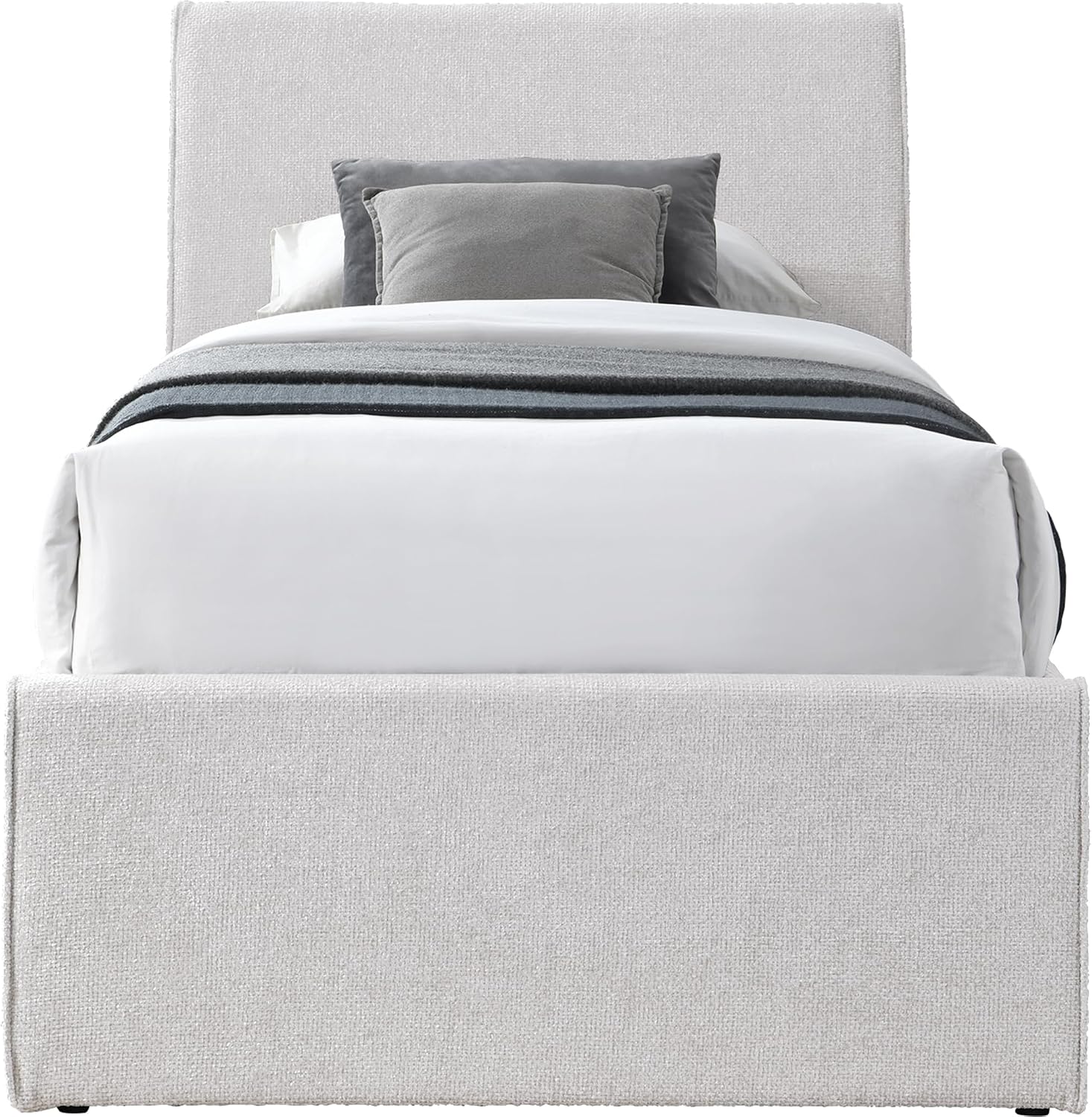 Meridian Furniture B1262Cream-T Myles Collection Modern | Contemporary Twin Trundle Bed with Soft Cream Chenille Cross Hatched Fabric, 41.5' W x 85' D x 44.5' H, Cream, Twin