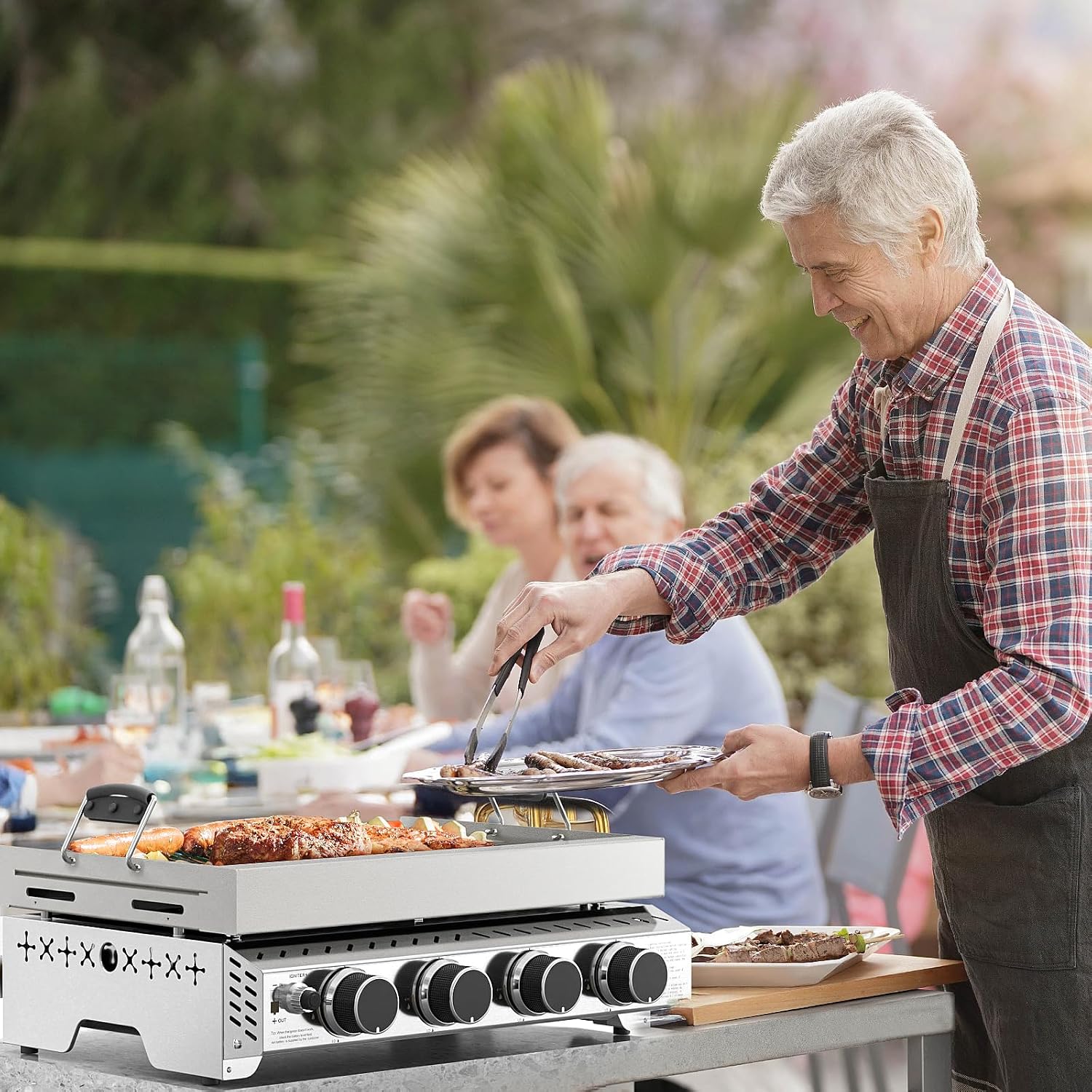 WAA Portable Propane Griddle, 32,000BTU Tabletop Portable Propane Gas Grill with 4 Burners, Stainless Steel Flat Top Grill, Outdoor Cooking for Tailgating,Camping, RVs, BBQ, Patio, Silver