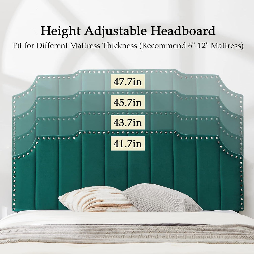 VECELO Upholstered Platform Full Bed Frame with Tufted Adjustable Headboard/Mattress Foundation/Wood Slat Support,Easy Assembly,Dark Green
