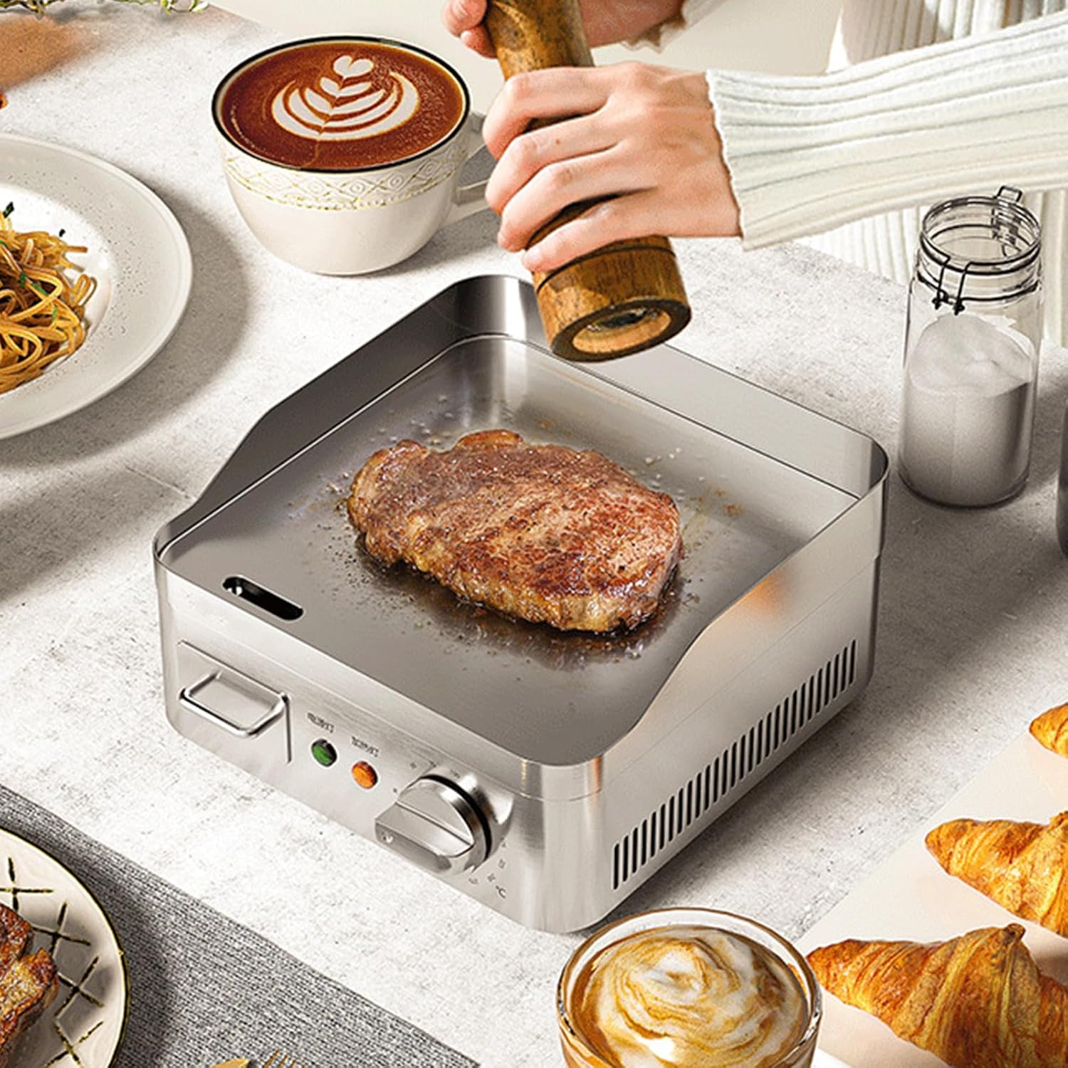 13.7' Electric Griddle, Commercial Electric Countertop Griddle Grill, Non-Stick Stainless Steel Flat Top Grills for Kitchen Restaurant,