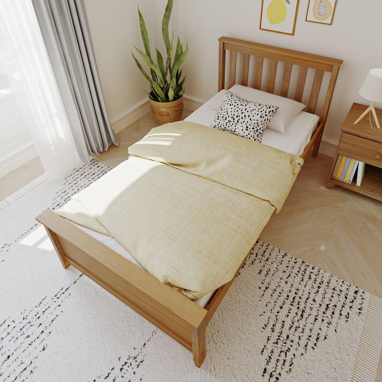 Max & Lily Twin Bed Frame with Slatted Headboard, Solid Wood Platform Bed for Kids, No Box Spring Needed, Easy Assembly, Pecan