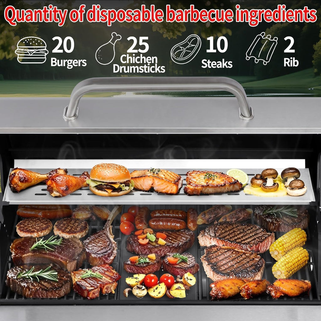 6-Burner Propane Gas BBQ Grill, Stainless Steel Propane Grill 36,900 BTU Outdoor Cabinet Style with Wheels, Wire Rack and Two Foldable Side Table for Outdoor Barbecue Cooking (6-Burner Grill,Silver)