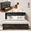 AMERLIFE Full Murphy Bed Cabinet with Charging Station and Storage, Farmhouse Foldable Platform Bed for Guest Room, Office, Small Spaces, Black Oak