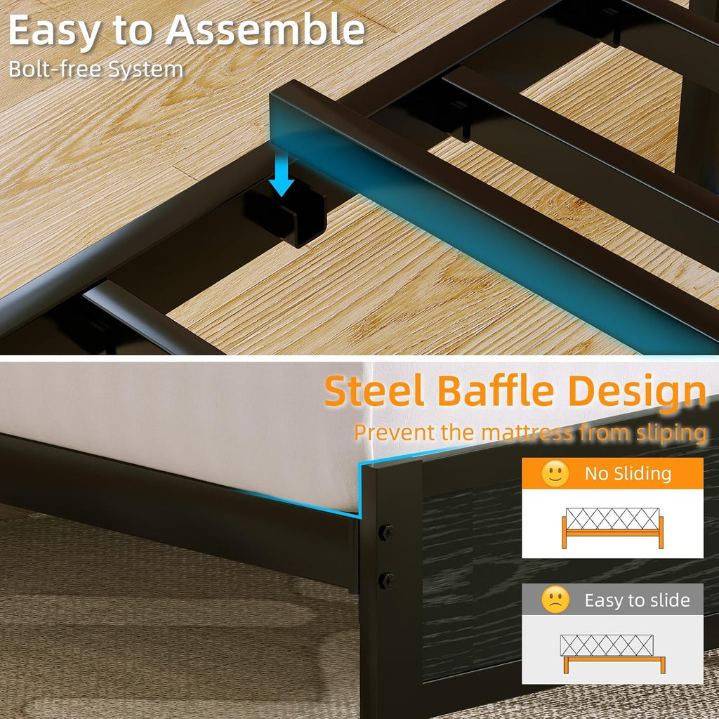IMMERSTABLE Full Size Bed Frame with LED Lights and Charging Station, Upholstered Storage Headboard, Full Metal Platform Bed Frame with Metal Slats, No Box Spring Needed, Easy Assembly, Dark Grey