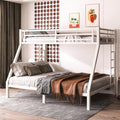 Twin XL Over Queen Bunk Bed Frame, Heavy Duty Metal Loft Bed for Adults/Teens, 350/600LB Capacity w/Ladder & Guardrail, Noise-Free Steel Slats, No Box Spring Required, White