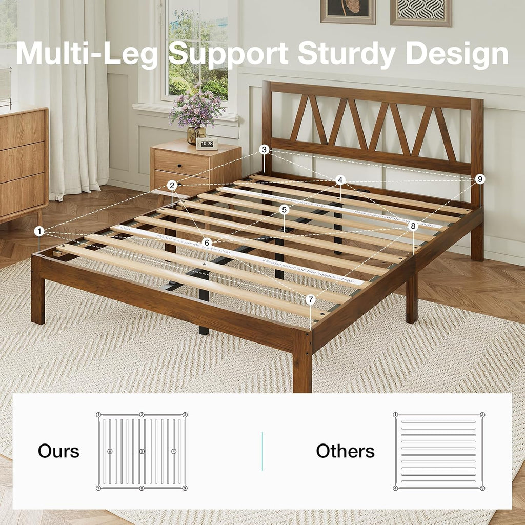 Novilla 12 Inch Full Size Bed Frame Full Bed Frames with Headboard Solid Wooden BedFrame Foundation, No Box Spring Needed, Easy Assembly, Walnut