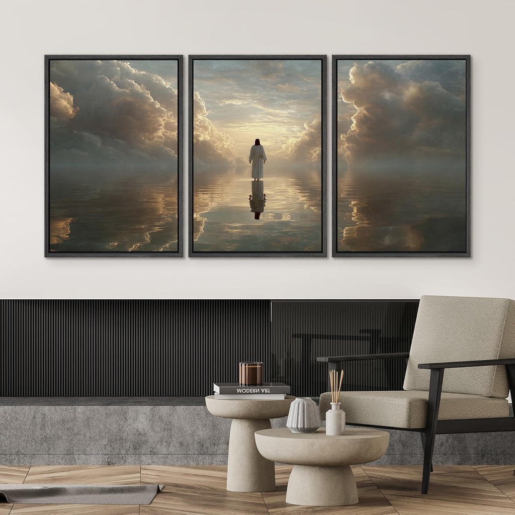 SIGNWIN Framed Canvas Print Wall Art Set Heavenly Cloudscape Spiritual Figure Illustrations Modern Art Decorative Scenic Rustic for Living Room, Bedroom, Office - 24'x36'x3 Black