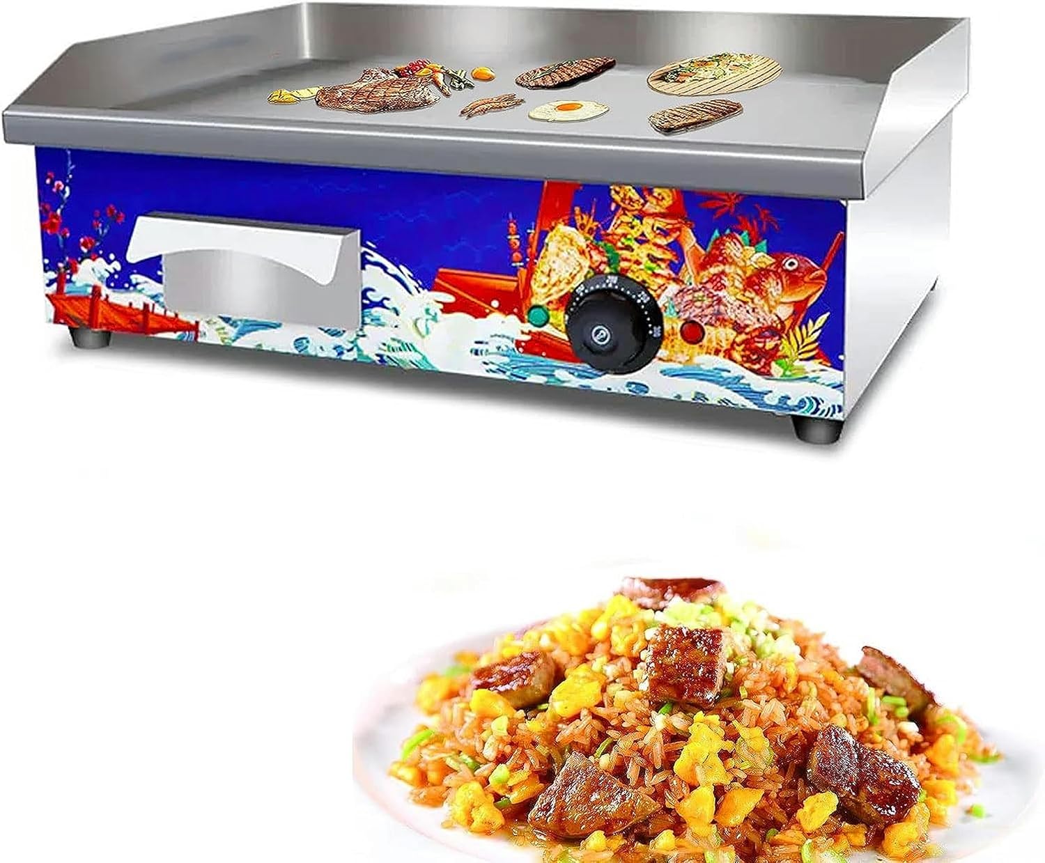 Electric Griddles, Large Electric Griddle Hot Cooking Plate, 220-240V Commercial Stainless Steel Efficient Nonstick Adjustable Countertop Hot Plate BBQ Grill for Barbecue Omelette Fried Food