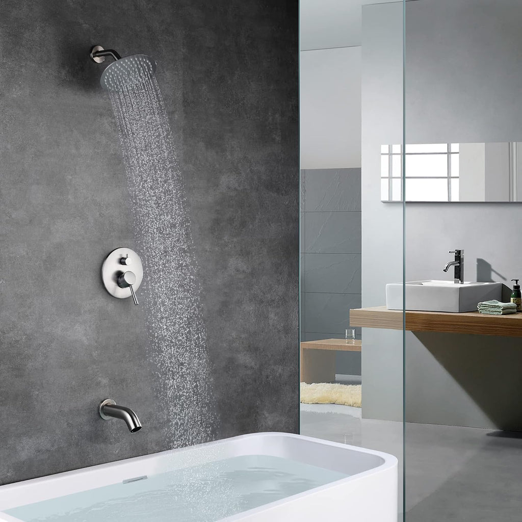 sumerain Tub and Shower Faucet with Rough in Valve, Brushed Nickel Shower Faucet with Tub Spout, 8 Inch Rain Shower Head