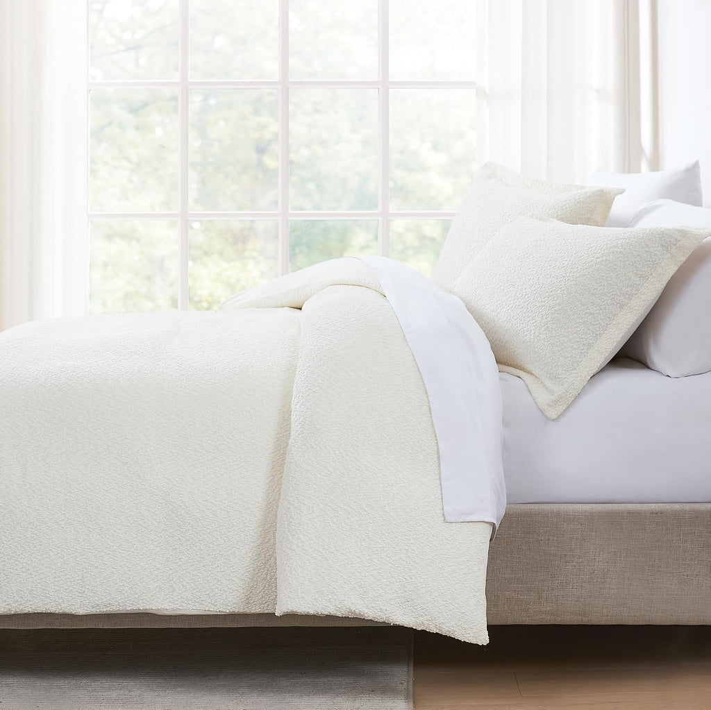 Lush Decor Lotti Boucle Duvet Cover 3 Piece Set Full/Queen Soft White - White Duvet Cover- Textured Cozy Bedding Set - Modern Minimalist Decor