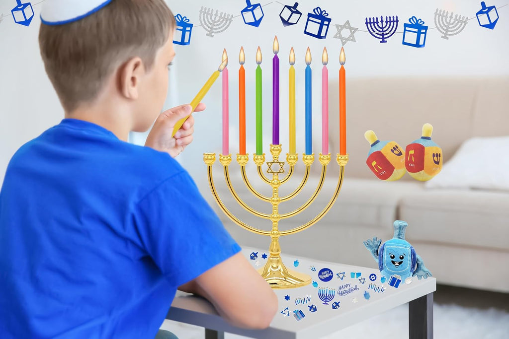 Deluxe Tapered Hanukkah Menorah Candles, Crayon Design, Family Pack, Multicolored (24-Pack)