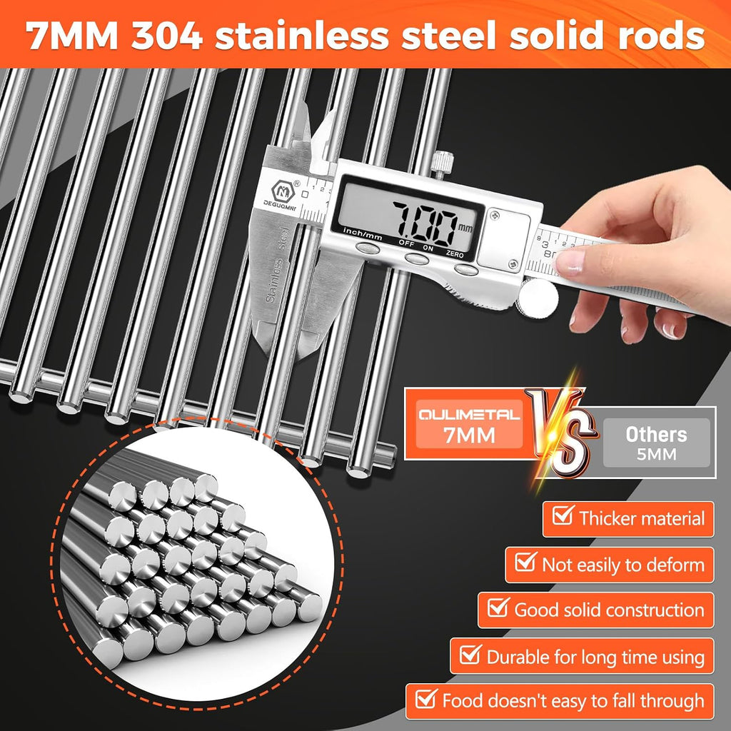 QuliMetal 304 Stainless Steel 7524 Grill Grates & 7621 Flavorizer Bars, 65505 Heat Deflectors for Weber Genesis 300 Series with Front Control Knob, Replacement for Genesis E310 S310 E/S320 E/S330