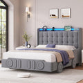 Keyluv Full Car Bed Frame with LED Lights and Charging Station, Upholstered Platform Bed with Button Tufted Headboard and Wheels, No Box Spring Needed, Noise-Free, Easy Assembly, Velvet Grey