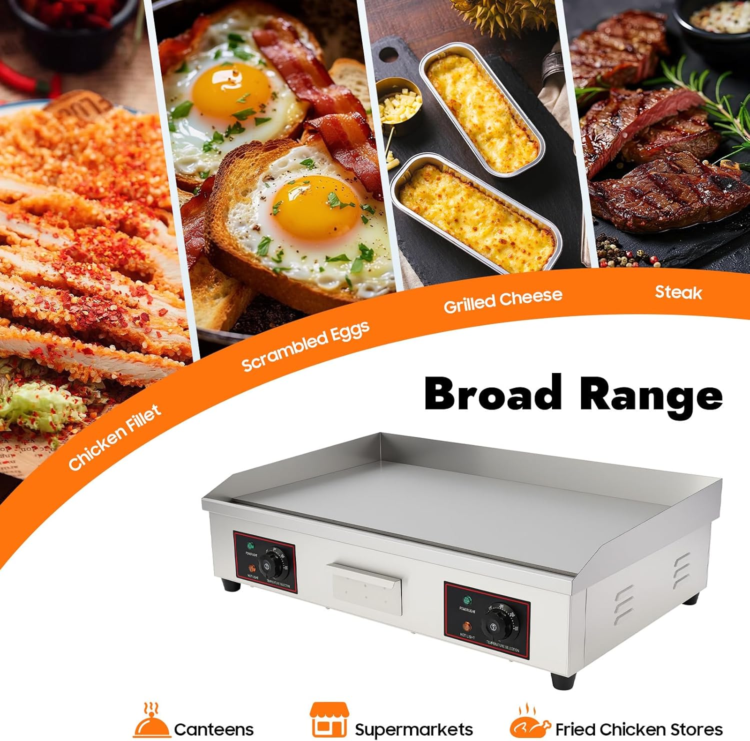 Commercial Electric Griddle,3000W 110V Countertop Griddle with Raised Oil Baffle,Stainless Steel Teppanyaki Flat Top Grill with Hidden Oil Collecting Tank, Adjustable Temperature Control 122°F-572°F