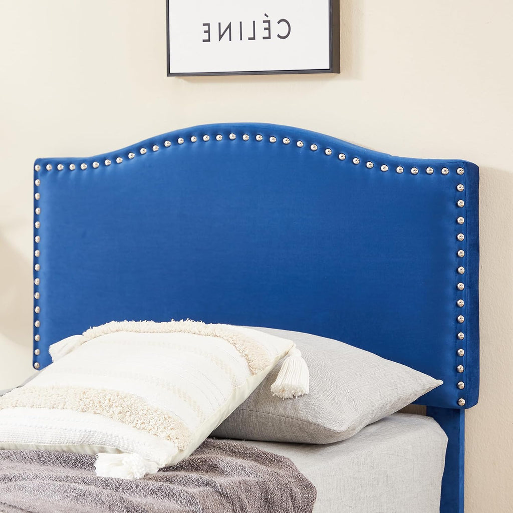 VECELO Twin Bed Frame, Platform Bed Frame with Adjustable Height Upholstered Headboard, Heavy-Duty Frame and Strong Wooden Slats Support, Non-Slip and Noise-Free, Easy Assembly, Dark Blue