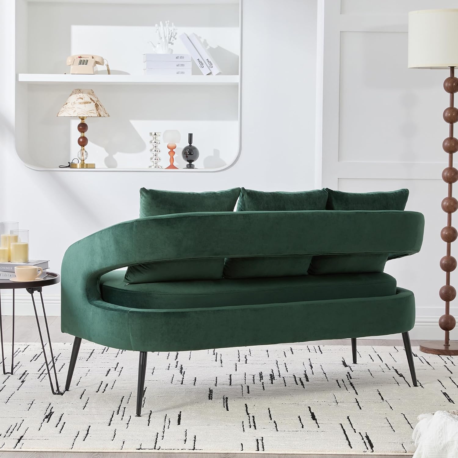 53.7' Modern Velvet Loveseat Sofa with 3 Pillow,Small Comfortable 2 Seat Sofa with Metal Legs, Small Couch for Living Room,Bedroom,Office,Reception,Green