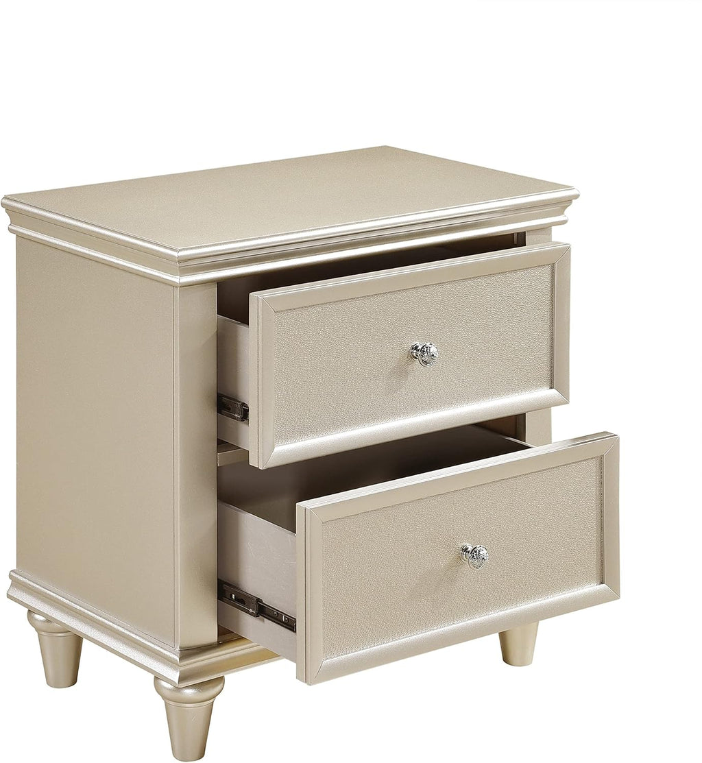3Pc Beautiful Bedroom Furniture Set Full Size Bed and Two Nightstands Upholstered Headboard Silver Finish Traditional Modern