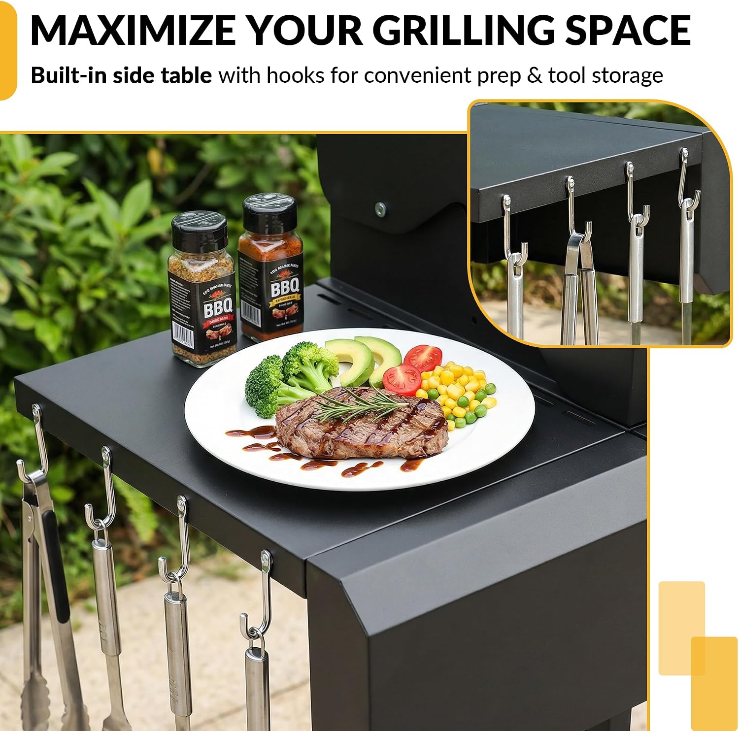 MAGIC UNION 4-Burner Propane Gas Grill with Side Burner, Portable Outdoor BBQ Grill with Wheels, Stainless Steel Grates, Side Tables & Spice Rack, 50000 BTU for Patio, Camping & Outdoor Cooking