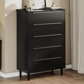 31' W x 48' H Black 5 Drawer Dresser for Bedroom, Modern Tall Chest of Drawers with Raised-Edge Gallery Top, Metal Handles, Tapered Legs, Black Oak