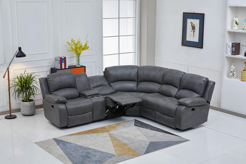 Betsy Furniture Faux Leather 3 Reclining Seats Sectional Couch Set wth Console, Living Room Furniture Set, 8018 Multiple Colors (Gray, Left Console)