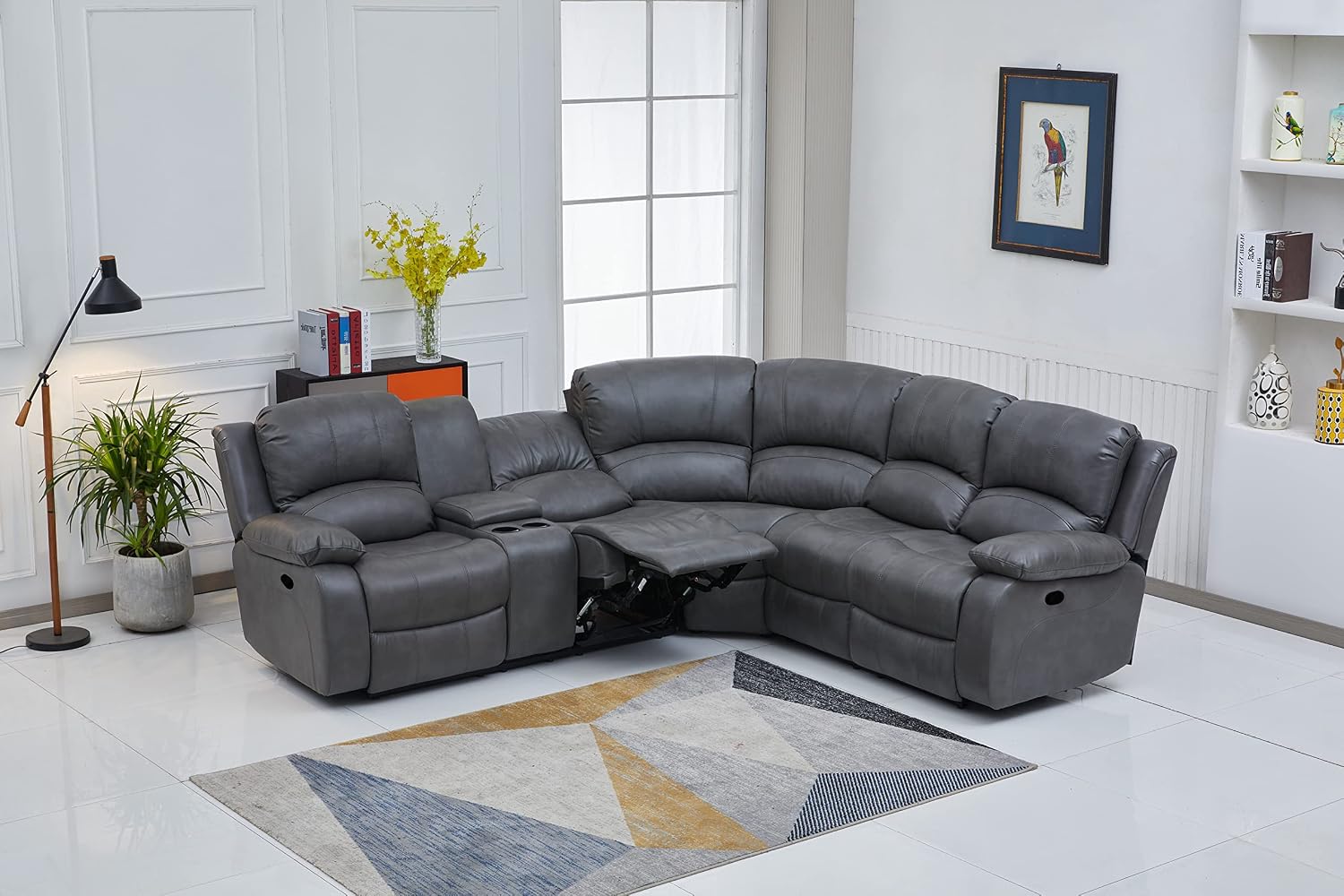 Betsy Furniture Faux Leather 3 Reclining Seats Sectional Couch Set wth Console, Living Room Furniture Set, 8018 Multiple Colors (Gray, Left Console)