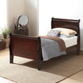 GDFStudio Twin Size Wood Platform Bed Frame, Classic Sleigh Design with Curved Trim & Wood Posts,Easy Assembly, Box Spring Required,Timeless Elegant Bedroom Furniture,Cappuccino