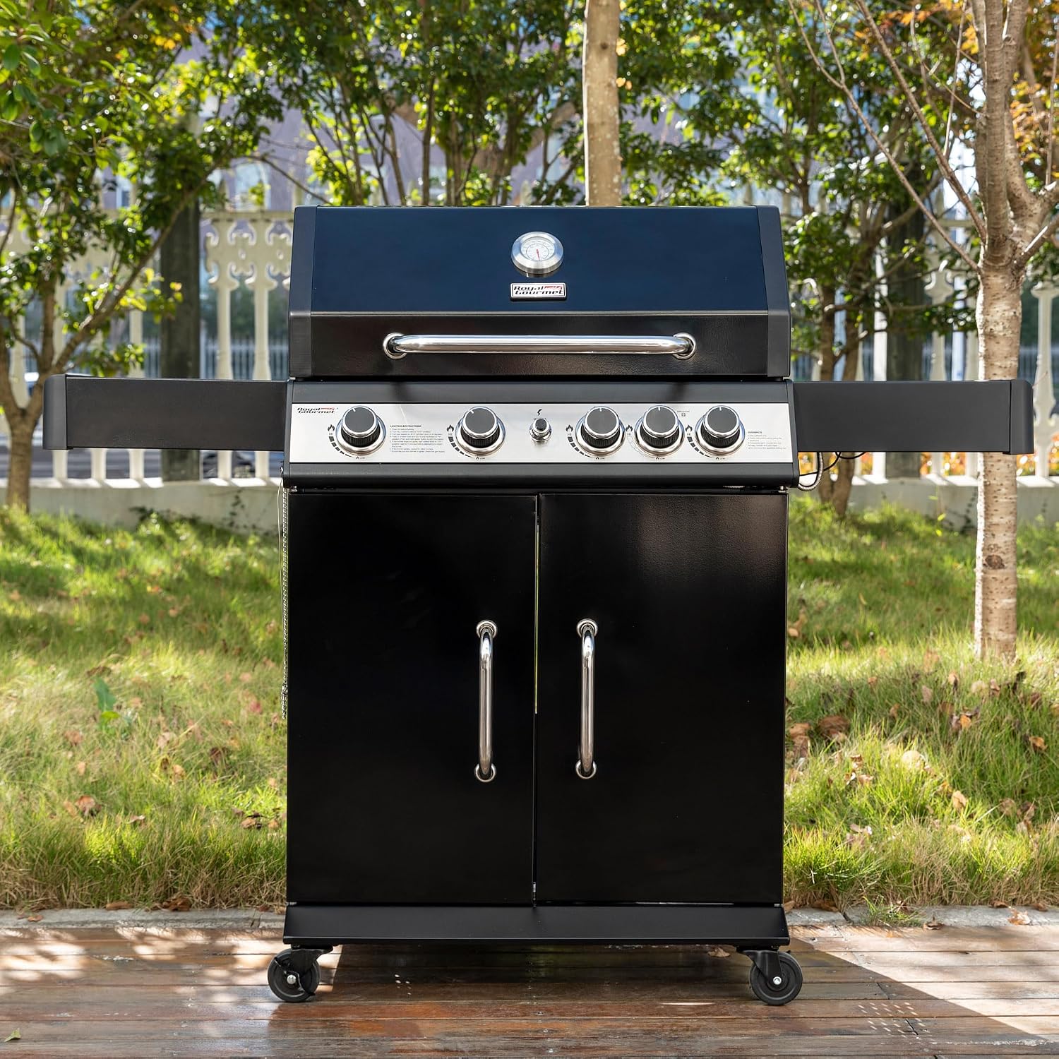 SG5003H 4-Burner Gas Grill with Lidded Side Burner, Cabinet Style Propane Gas Grill, 49,000 BTU Output for Outdoor Patio Garden Picnic Backyard Cooking, Black