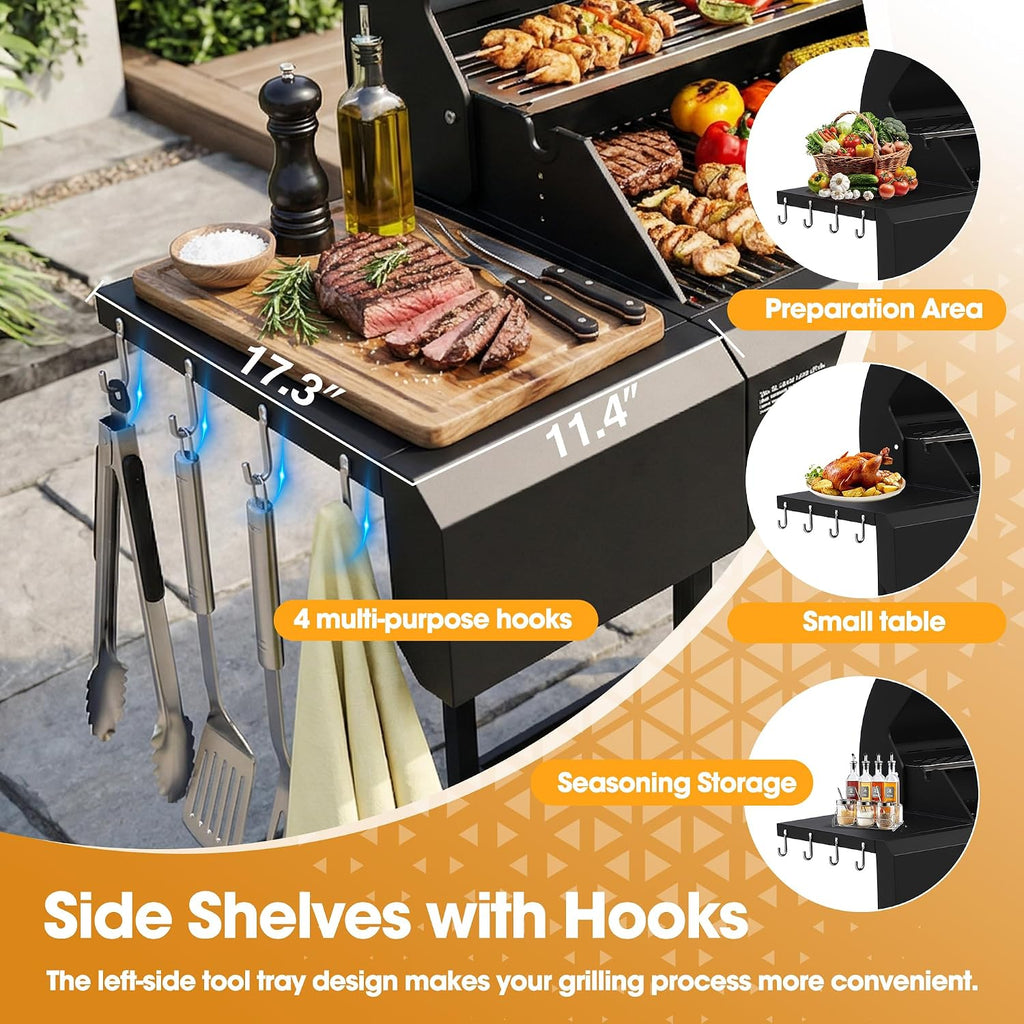 4-Burner Propane Gas Grill with Side Burner, 50,000 BTU Output Portable Outdoor BBQ Grill with Wheels, Stainless Steel Grates, Side Table and Spice Rack for Backyard, Patio, Camping