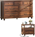 Joaxswe Farmhouse Dresser and Nightstand Sets, Wood 54' Wide Dresser & 24' Night Stand with Charging Station, 2 Piece Bedroom Furniture Set, Chest of Drawers for Bedroom, Home, Living Room, Hallway
