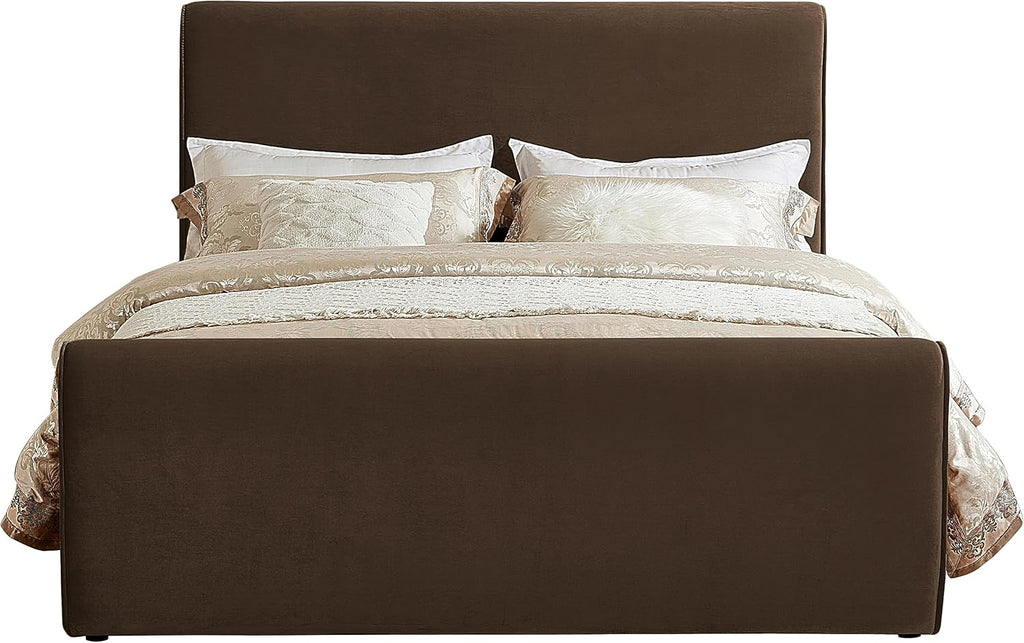 Meridian Furniture SloanBrown-F Sloan Collection Modern | Contemporary Velvet Upholstered Full Bed with Rich Soft Brown Velvet, Curved Headboard and Footboard, 59.5' W x 92' D x 45' H, Brown, Full