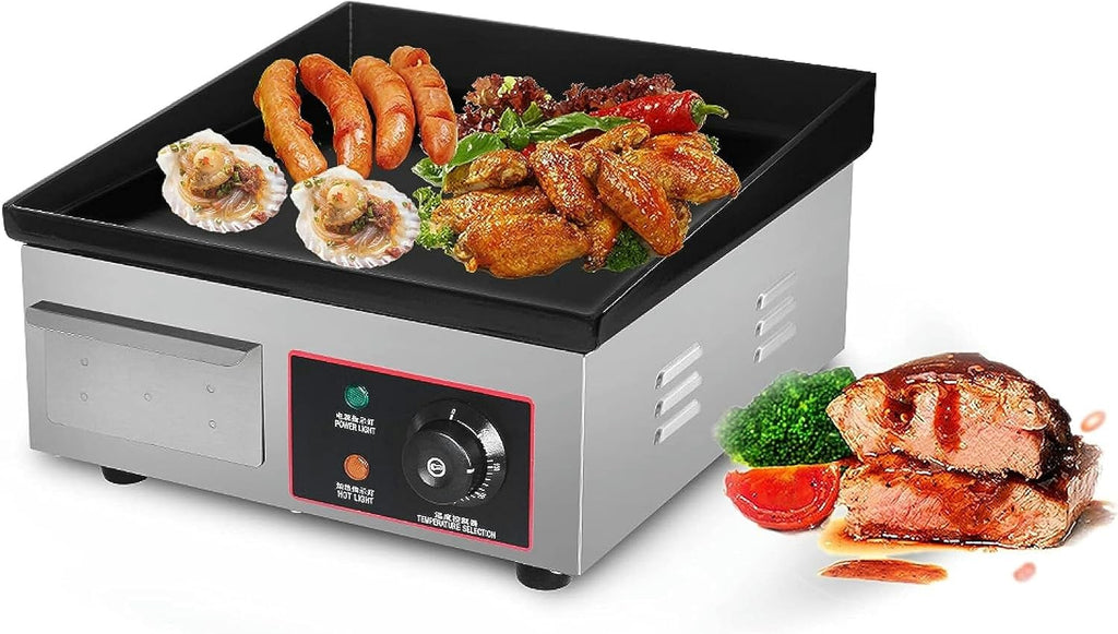 220V Commercial Electric Griddle, 3000W Non-Stick Flat Top Teppanyaki Stainless Steel Grill, Adjustable Thermostatic Control