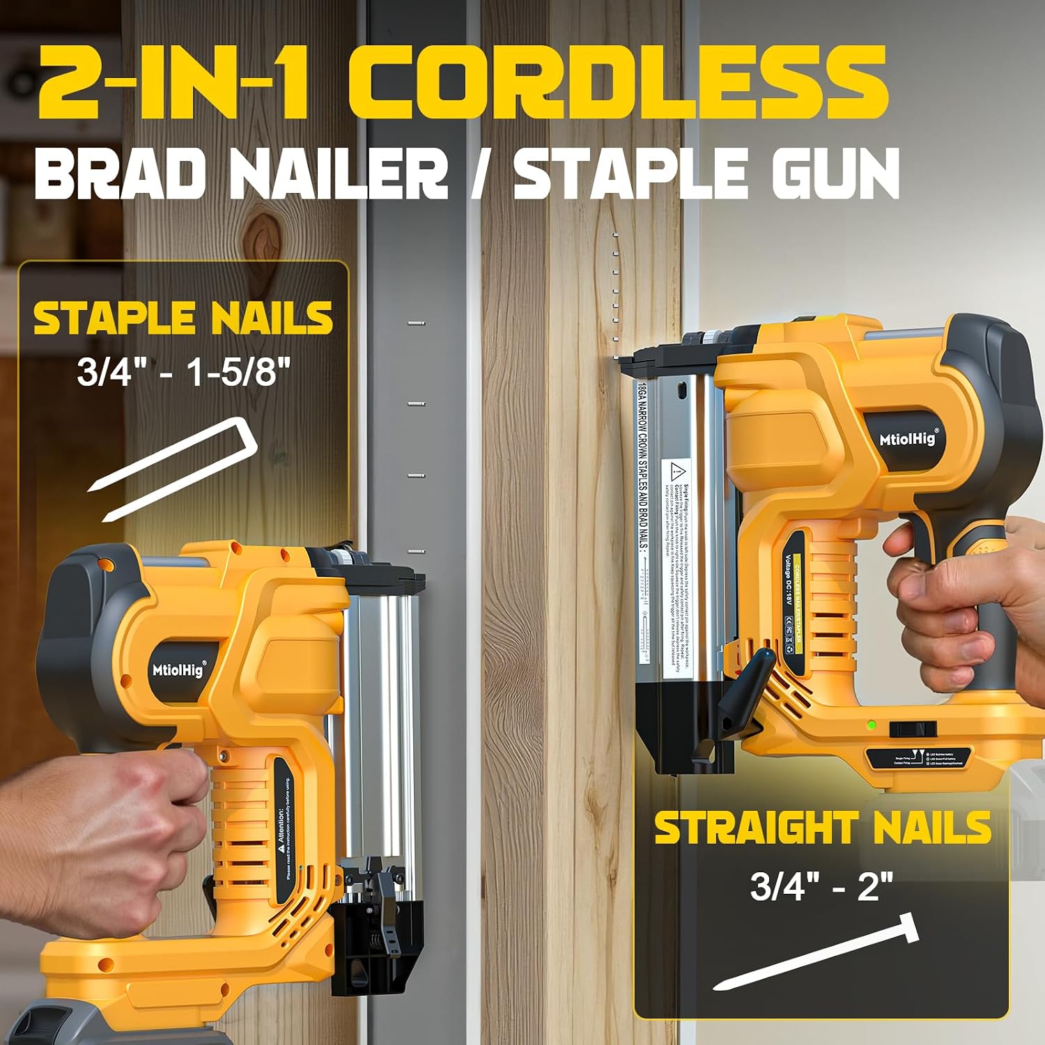 Cordless 2' Brad Nailer for Dewalt 20V Battery (No Battery), 18 Gauge Brad Nails 2 inch, 1 1/2 inch, 1 1/4 inch, 1 inch, 5/8 inch | 5000 Count 18ga Brad Nails