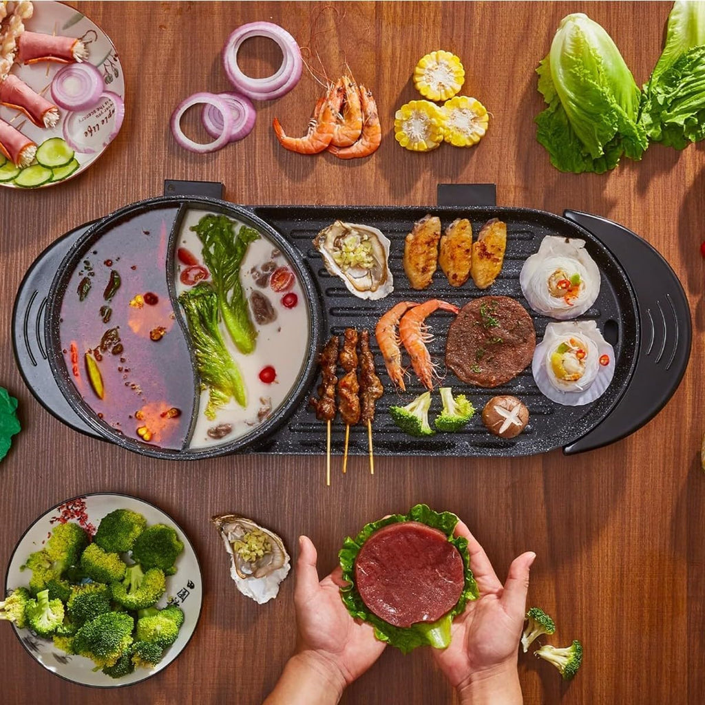 Electric Flat Top Grill, Electric Griddle, Flattop Grills Indoor Safely Washable, Suitable for Frying Grilling Stir Frying(Black,69 * 26 * 14)