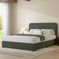BarnFurin Full Size Bed Frame with Headboard, Boucle Upholstered Platform Bed Frame, Soft Rounded Corners, No Box Spring Required, Non-Slip and Noise-Free, Easy Assembly, Green