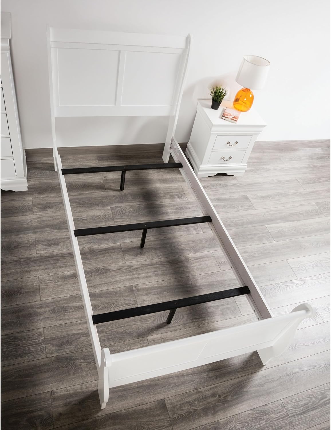 Furniture of America Louis Phillipe Traditional Wood Twin Bed Frame with Headboard and Footboard, Elegant Sleigh Design Bedframe for Bedroom, Guest Room, Easy Assembly, Box Spring Required, White