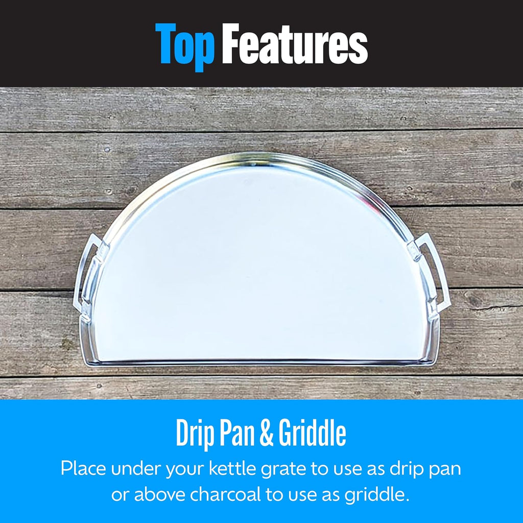 SnS Grills Drip 'N Griddle Pan 26' - Extra Large 3-in-1 Charcoal Grill Accessory for Searing, Dripping, and Griddling, Stainless Steel BBQ Accessory - XL for 26' Weber and Other Kettle Grills