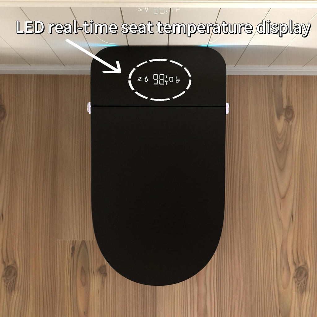 Smart Toilet with Heated Seat & Auto Flush - Bidet, Warm Air Dryer, Night Light, Auto Open/Close Lid, Soft Close Matte Black and White .(Elongated)