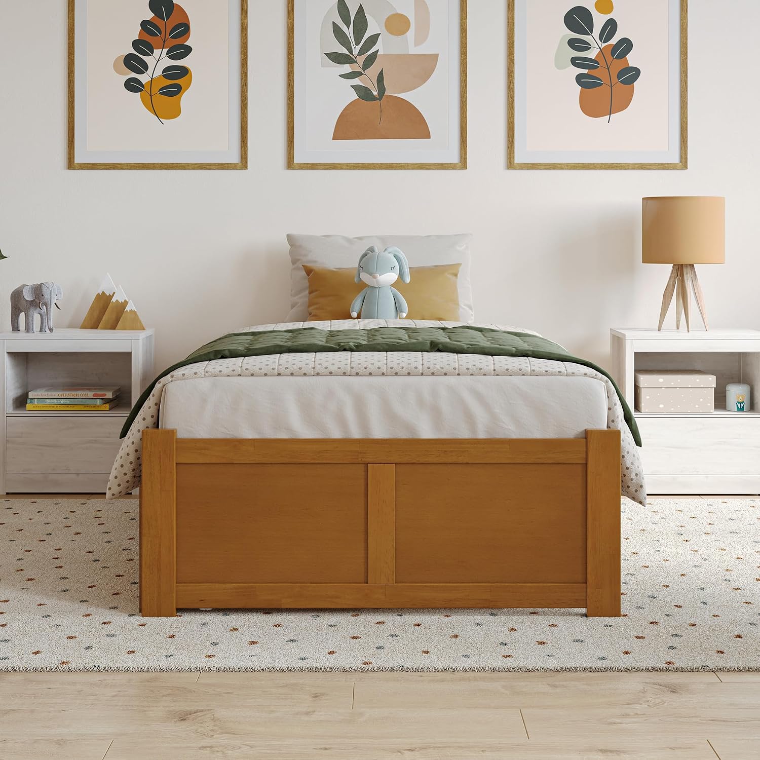 AFI Concord Twin Solid Wood Platform Bed with Footboard & Storage Drawers in Light Toffee