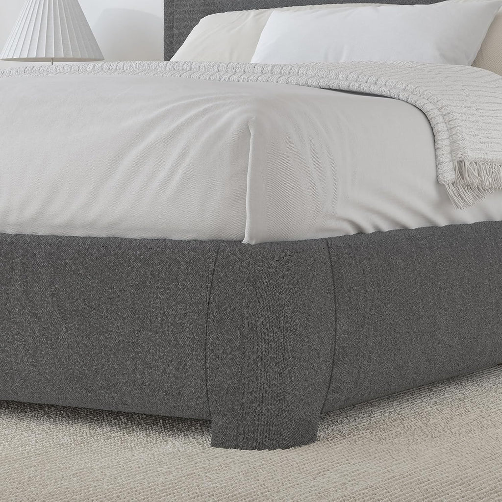 BarnFurin Full Size Bed Frame, Upholstered Platform Bed with Headboard, Boucle Soft and Cloud Bed Frame, No Box Spring Required, Non-Slip and Noise-Free, Easy Assembly, Dark Grey